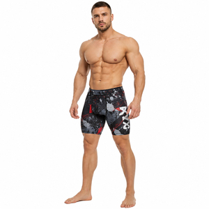 Shorts de compression pour hommes imprimés sur mesure, taille mi-haute élastique, short de yoga 100 % polyester, short de course ajusté pour hommes - Product Image 3