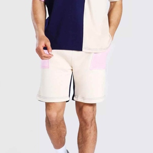 Men's Cream Cotton Crew Neck T-Shirt And Shorts <b>Set</b> Casual Summer Outfit Breathable <b>Knitted</b> Solid Color Two Piece Wear - Product Image 5