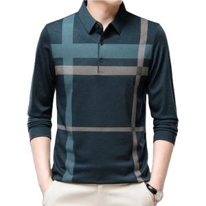 Automne décontracté hommes lâche mince mode à manches longues T-shirts pour Polo 100% coton toile nouveau motif solide hommes chemises - Product Image 1