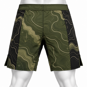 Custom Sublimation Front MMA Fight <b>Shorts</b> Unisex Topographic <b>Grappling</b> Training Sportswear OEM Private Label Performance - Product Image 4