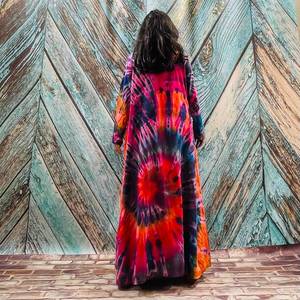 Tie Dye rayonne tissu Long Kimono Boho Style dame plage vacances d'été couvrir Sexy Resort porter femmes Kimono grande taille Kimono - Product Image 6