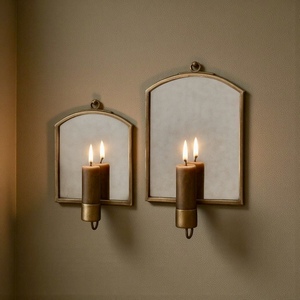 Arch Shaped Brass Wall Mirror With <b>Candle</b> Holder Decorative <b>Sconce</b> Traditional Style Framed Lighted Wall Decor - Product Image 4
