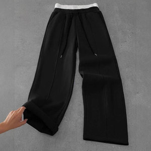 Pantalon de jogging homme hiver épais 100% coton, taille double, coupe large évasée, style baggy, pour l'entraînement - Product Image 2