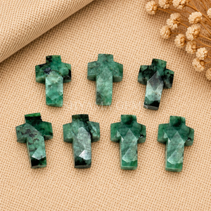 Emerald Cross Shape 15x10mm Handmade Gemstone Carving Pendant for <b>Jewelry</b> Making Crystal Healing Reiki Energy Wholesale - Product Image 4