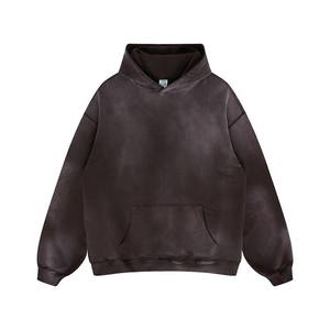 Acid Wash Hooded Pullover Hoodie Unlined Fleece Sweatshirt for Men Vintage Washed Streetwear - Product Image 2