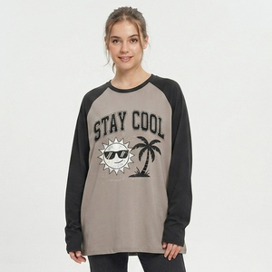 T-shirt Raglan Oversize Personnalisé pour Femme, Manches Longues, Col Rond, Décontracté, Coupe Ample, 100% Coton Jersey, T-shirts Personnalisables - Product Image 1