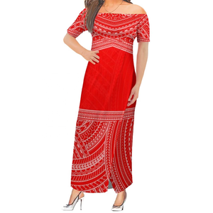 Robe longue asymétrique à motif personnalisé inspiré de l'art des îles du Pacifique, design tribal polynésien et samoan, sexy, fendue, pour soirée - Product Image 2