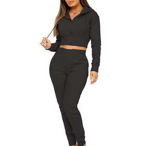 Women's Black 2-Piece Hip Hop Print Pattern <b>Crop</b> <b>Top</b> <b>Set</b> Fleece Casual Sportswear Full Length Pants Breathable Regular Fit - Product Image 4