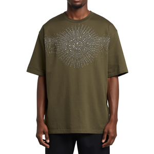 Camiseta Extra Grande para Hombre, Color Verde Oliva, con Pedrería, Algodón Grueso Premium, Estilo Urbano, Superventas - Product Image 2