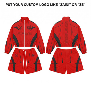 <b>Men</b> Windbreaker Short Set Premium Polyester Fabric 120 GSM <b>Red</b> Black Panel Design Custom Logo Heat Transfer Track <b>Suit</b> Wear Pro - Product Image 1