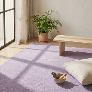 Alfombra de Lana Lavanda Sólida y Suave, Hecha a Mano, Geométrica, Antideslizante, Moderna, Minimalista, de Color Morado Claro para Sala de Estar - Product Image 1