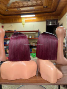 Perruques de cheveux humains en gros perruques brutes droites d'os de couleur bourgogne du Viet Nam longueur courte avec HD, dentelle transparente 8 " - 32" - Product Image 2