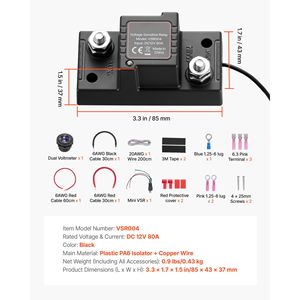 Kit Isolatore Doppia Batteria 12V 80 Amp con Voltmetro LCD Intelligente e VSR Manuale/Automatico per Alternatore Auto - Product Image 5