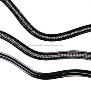 Banda de ceja de caballo de charol negro de alto acabado con cristales pequeños Cadena de diamantes con incrustaciones de canal vacío banda de CEJA caballo - Product Image 4