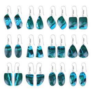 Best Selling 2026 Silver Plated Natural Azurite Malachite Gemstone Charm Dangle Earrings Cute <b>Gift</b> Women's Jewelry - Product Image 1