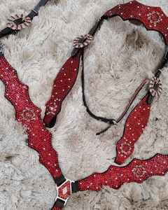 Ensemble de sellerie western en cuir véritable avec strass rouges, léger, avec têtière et collier de poitrail, personnalisation disponible - Product Image 4