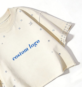 Custom Rhine Stone Oversized Crop t Shirt Wholesale OEM Service Casual Or Street Style Premium Stone Trending T Shirt For Unisex - Product Image 3