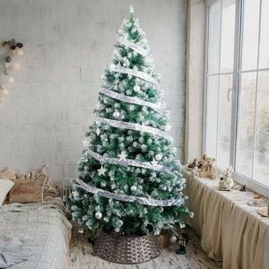 7.5 ft DIY Christmas Tree 350 Warm Lights Remote Control Hinged Xmas Pine Silver Ribbon-Artificial Snow Tipped Christmas Tree - Product Image 1