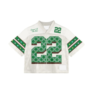 Maillots de football vintage américains sur mesure pour hommes, en maille tricotée oversize, col en V, coupe courte et carrée - Product Image 1