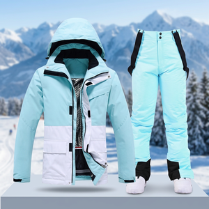 Women's Ski Suit 10,000mm <b>Waterproof</b> Breathable Windproof Thermal Hooded Fleece Insulated Ski <b>Jacket</b> <b>Trousers</b> for Winter - Product Image 2