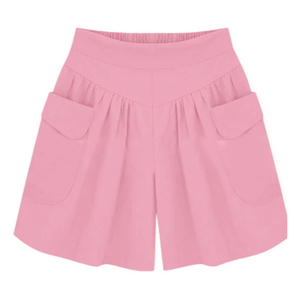 High Waist Pleated Cotton Skorts Solid Color Casual <b>Women's</b> <b>Shorts</b> With Pockets Elastic Waist Loose Fit Breathable Knitted - Product Image 2