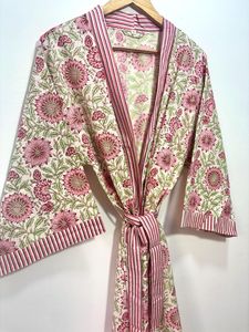 ชุดคลุมกิโมโนผ้าฝ้ายพิมพ์ลายบล็อก สวมใส่สบาย ระบายอากาศได้ดี เหมาะสำหรับเพื่อนเจ้าสาว ไซส์เดียว ชุดนอนฤดูร้อนสำหรับผู้หญิง - Product Image 5