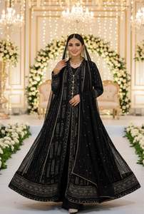 Maxi vestido de chifón listo para usar, estilo abierto por delante, chifón puro, Chicken Kaari con lentejuelas y encaje Dori indio. - Product Image 5