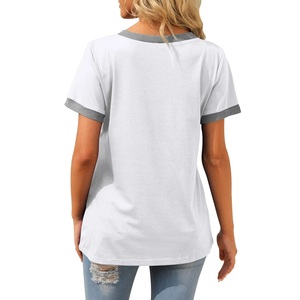 T-shirt Femme Col V Couleur Unie Premium Respirant Écologique 100% Coton Confort Quotidien Séchage Rapide Manches Courtes BD - Product Image 2