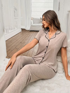 Conjunto de Pijama para Mujer, Primavera-Verano 2026, Casual, Cuello en V, Tejido de Punto, Spandex/Algodón, Ecológico, Transpirable, Sexy - Product Image 5
