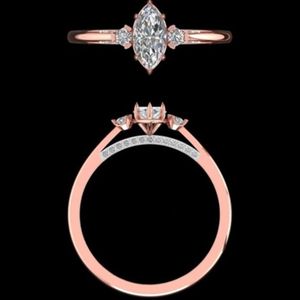 Anillo de Compromiso de Oro Rosa de 18k con Diamante Marquise de 0.89 Quilates, Anillo de Boda de Oro Sólido de 14k con Piedra Redonda de Acento, Joyería Fina para Mujer - Product Image 3