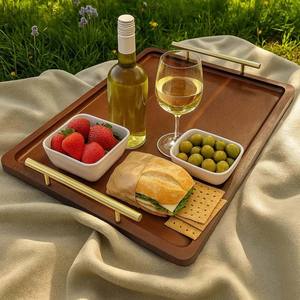 Durable Handmade Acacia Wood Multipurpose Serving and Decorative Tray Wooden Bed Tray with Metal Handles and Condiment Organiser - Product Image 2