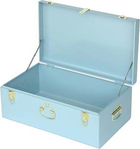 Coffre de rangement carré en métal bleu de style américain moderne avec loquets et poignée en laiton, grande capacité, 1 couche, pour articles divers et bagages - Product Image 1