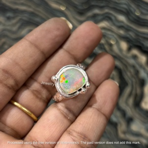 Natural Ethiopian <b>Opal</b> 925 <b>Silver</b> Plated Smallest Stone <b>Ring</b> Bohemian Style Unisex Gift Wholesale Waterproof Jewelry - Product Image 3