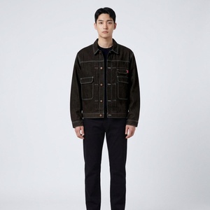 Veste en jean marron foncé pour homme, style workwear, col rabattu, simple boutonnage, en coton tissé, coupe droite, pour l'automne - Product Image 1