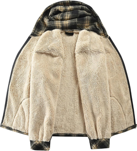 Vente en gros de vestes en flanelle polaire à fermeture éclair pour hommes, chemises à carreaux en coton, sweats à capuche doux et chauds pour hommes avec capuche - Product Image 3