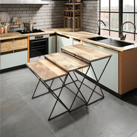 Ensemble de 3 tables basses modernes faites à la main avec rangement en bois de manguier pour salon
