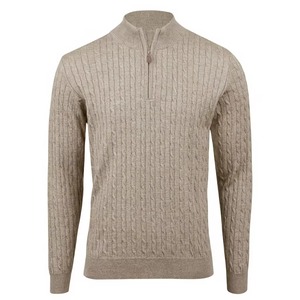 Pull en tricot pour homme 100% laine, col demi-zip, couleur unie, manches longues, côtelé épais, pour l'automne - Product Image 5
