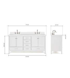 Meuble-lavabo Abigail 73 pouces à marque privée, blanc, double vasque, plateau en quartz blanc pur, optionnel, vente en gros, usine du Vietnam - Product Image 6