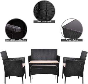 Homall 4-Piece Outdoor <b>Rattan</b> <b>Sofa</b> Set Patio Conversation Furniture Wicker Cushioned Garden Seating Set - Product Image 3