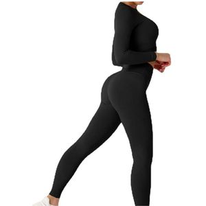 Ensemble legging et soutien-gorge gainant pour le ventre, vêtements de sport à séchage rapide pour femme, ensemble de gym gainant taille haute, vêtements de yoga côtelés unis - Product Image 2