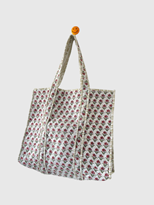 Floral Pattern Quilted Tote <b>Bag</b> Women's Shopping <b>Bag</b> All Seasons Open Closure Bohemian Style Cotton <b>Material</b> - Product Image 2