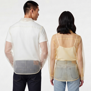 High Quality See Through <b>Shirt</b> Unisex 100% Polyester Button Down Sheer <b>Mesh</b> Blouse <b>Shirts</b> Long Sleeve Transparent <b>Shirts</b> - Product Image 2