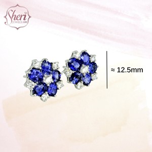 [Sheri Jewels] Pendientes de Oro Blanco Sólido de 18K con Forma de Flor, con Diamantes y Zafiros Naturales para Mujer - Regalo de Boda y Aniversario - Product Image 2