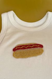 Camiseta sin mangas de algodón acanalado blanco con cuentas de la bandera estadounidense para mujer, ideal para el Día de la Independencia, el 4 de julio y festivales. - Product Image 2