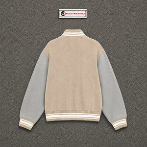 Chaqueta Varsity de Lana Beige Personalizada con Mangas Gris Claro, Chaqueta Bomber de Béisbol de Primera Calidad para Hombre y Mujer, Venta al Por Mayor - Product Image 6