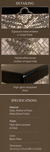 Black Lacquered Glass Jewelry Storage <b>Box</b> with Woven Mother of Pearl Inlay Nickel Emblem <b>Soft</b> Felt Interior Keepsake Organizer - Product Image 2