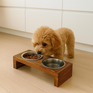 Comederos y recipientes para comida de mascotas, ecológicos, hechos a mano, de metal y madera, para perros y gatos, envasados en cartón. - Product Image 2