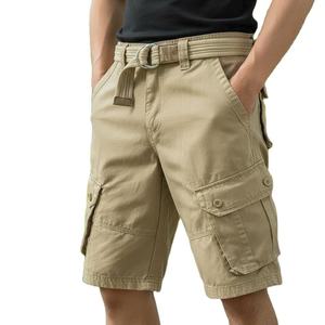 Shorts cargo décontractés pour hommes en coton tricoté 100 %, coupe-vent, avec cordon de serrage, confortables, teints unis, brodés, pour le sport et le fitness - Product Image 1