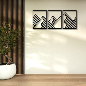 Moderno Juego de 3 Piezas de Arte de Pared Metálico Geométrico de Montaña, Tríptico Minimalista de Arte Lineal, Paisaje de Acero Cortado con Láser para Colgar - Product Image 3