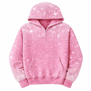 Sweat à capuche demi-zippé personnalisé avec strass de qualité supérieure, look tendance, 100 % coton molletonné, unisexe - Product Image 3